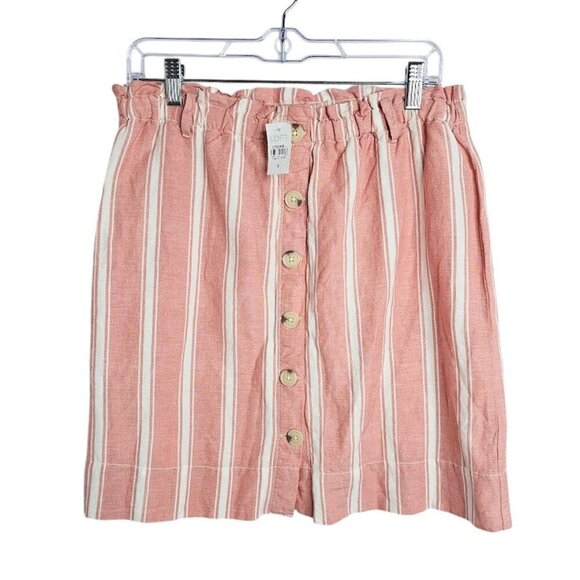 LOFT Dresses & Skirts - NWT LOFT Linen Skirt PINK & WHITE STRIPE size S Buttons Lined Coastal Feminine